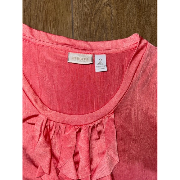 Chico's Sleeveless Ruffle Front Tank Top Coral Pink Size 2 Career Casual - Picture 2 of 5